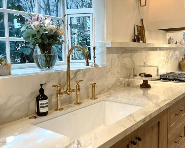 Unlacquered Brass Kitchen Bridge Faucet With Sprayer. - Image 6