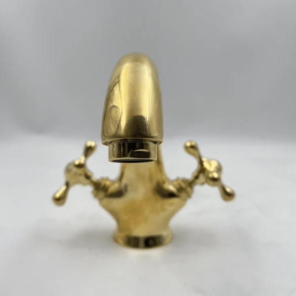 Unlacquered Brass Bathroom Faucet Solid Brass Bathroom Faucet Vanity Faucet With Cross Handles - Image 7