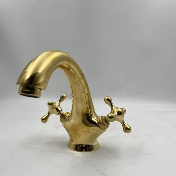 Unlacquered Brass Bathroom Faucet Solid Brass Bathroom Faucet Vanity Faucet With Cross Handles - Image 5