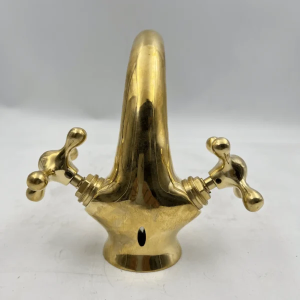 Unlacquered Brass Bathroom Faucet Solid Brass Bathroom Faucet Vanity Faucet With Cross Handles - Image 3