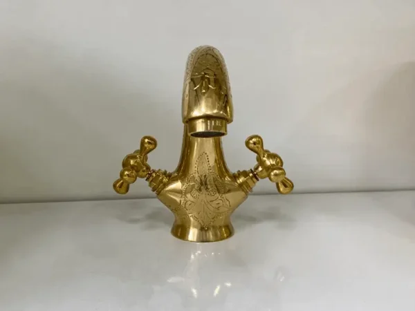 Brass Faucet engraved Double Handle With Two Cross Handles