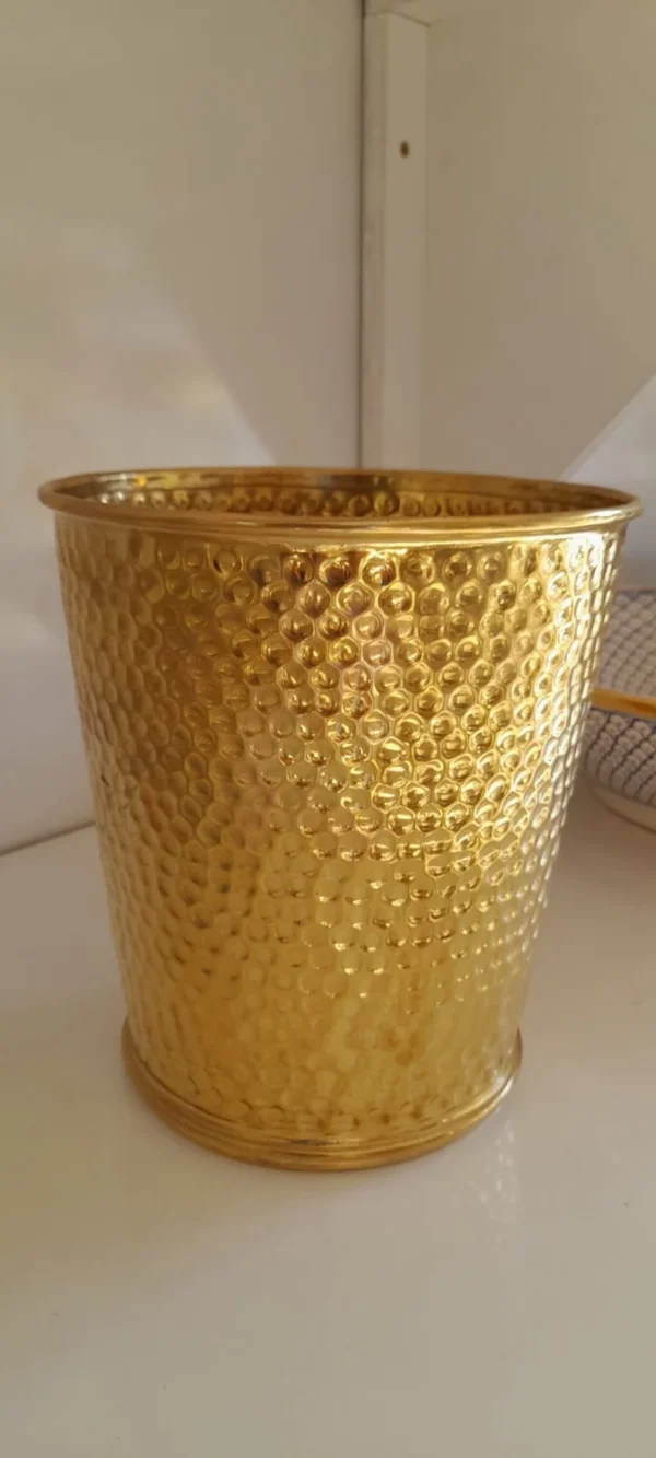 Moroccan Brass Bathroom Storage Basket Engraved Waste Paper Bin