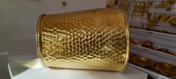 Moroccan Brass Bathroom Storage Basket Engraved Waste Paper Bin - Image 3