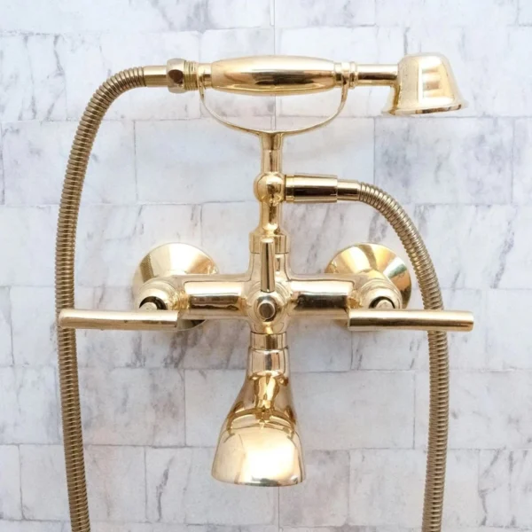 Unlacquered Brass Wall Mount bathtub Filler, roman tub faucet  with solid diverter & hand shower