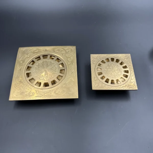 Unlacquered brass floor drain, Hammered Square Shower Drain, Engraved square floor drain, Moroccan Handmade Etched Drain