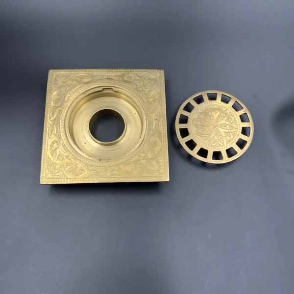 Unlacquered brass floor drain, Hammered Square Shower Drain, Engraved square floor drain, Moroccan Handmade Etched Drain - Image 2