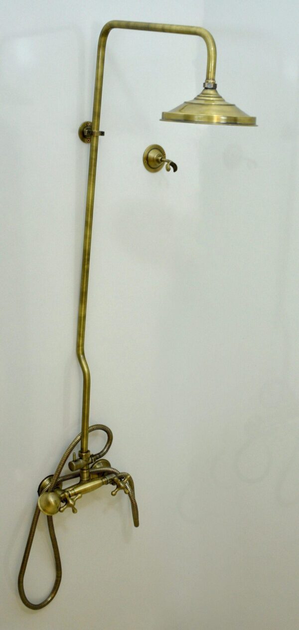 Unlacquered Bronze Rain Shower System with Handheld Shower Faucet - Image 2