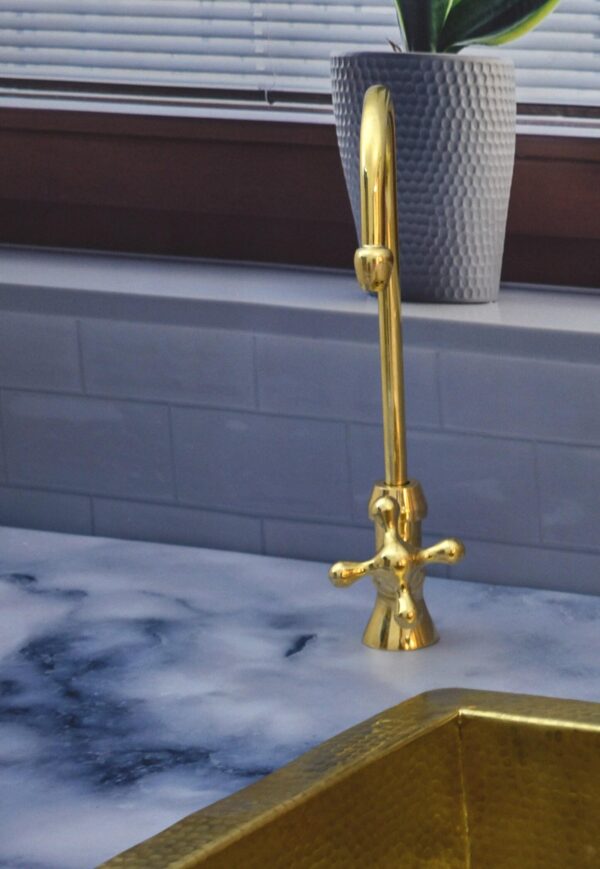 Unlacquered Brass Kitchen Faucet, Gooseneck Faucet Kitchen, - Image 3