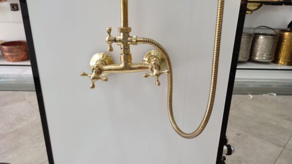 Unlacquered Brass Rain Shower System with Handheld Faucet – Shower Head and Handheld Combo - Image 7