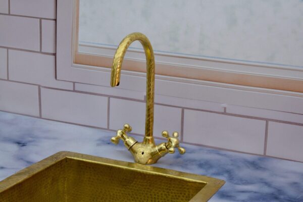 Bathroom Vanity Solid Brass Faucet, Unlacquered Brass with Simple Cross Handles - Image 3