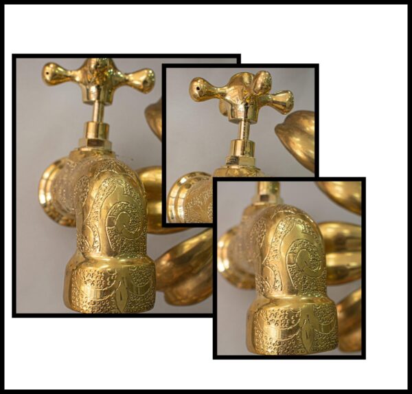 Unlacquered Brass Faucet Engraved, Moroccan Handcrafted Powder Room Tap