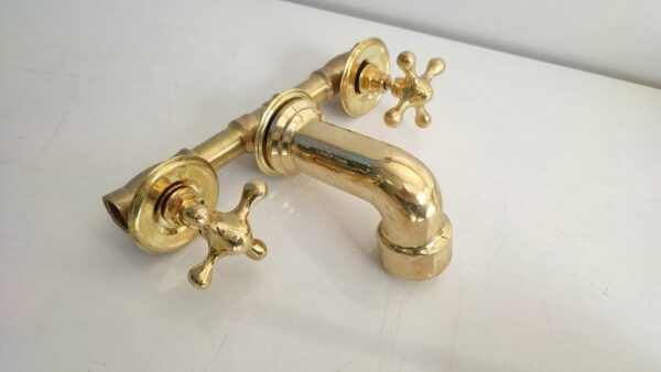 Unlacquered Brass Vintage Wall-mounted Bathroom Faucet with Gold Finish - Image 2