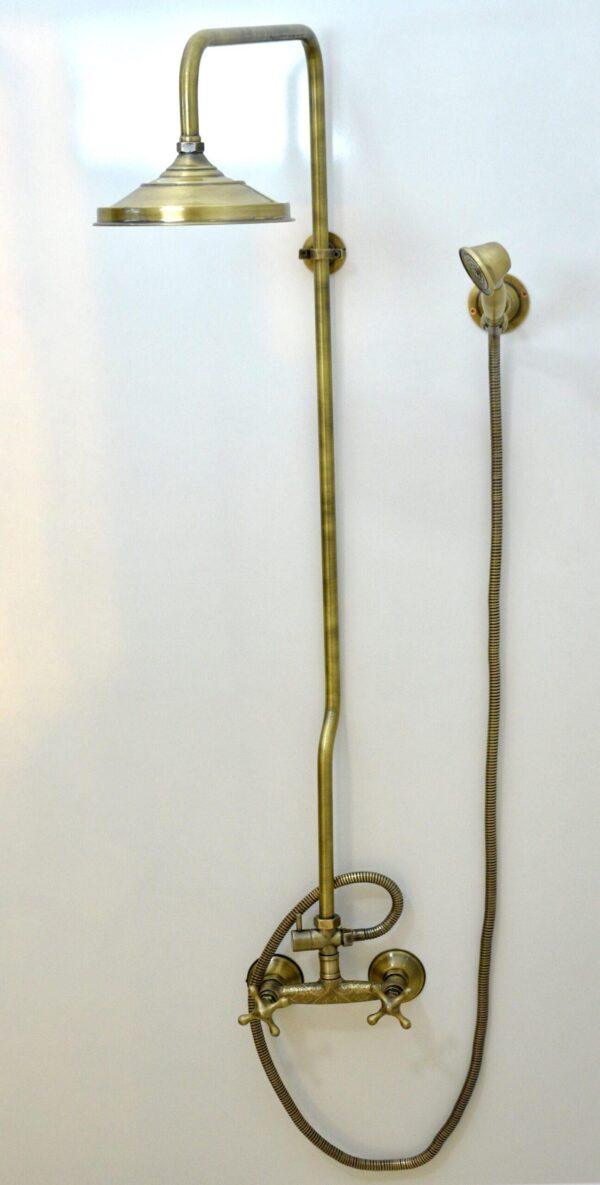 Unlacquered Bronze Rain Shower System with Handheld Shower Faucet - Image 10