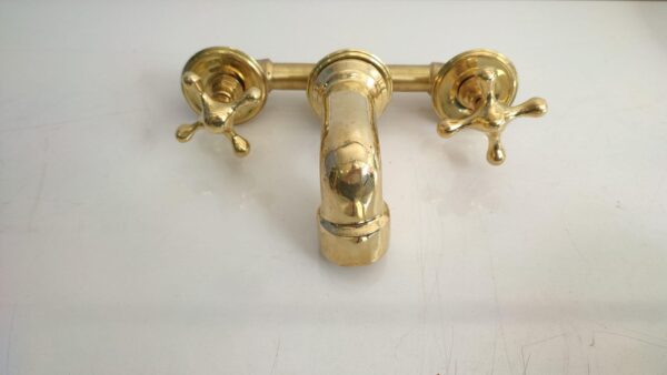 Unlacquered Brass Vintage Wall-mounted Bathroom Faucet with Gold Finish - Image 10