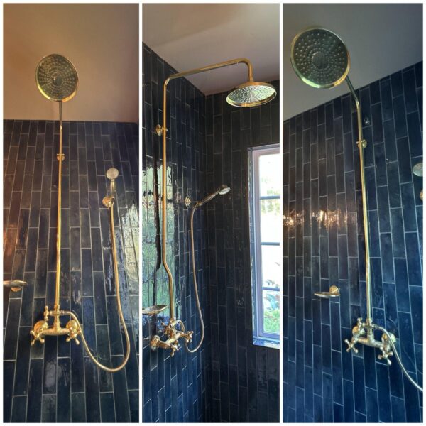 Unlacquered Brass Exposed shower Head with Handheld