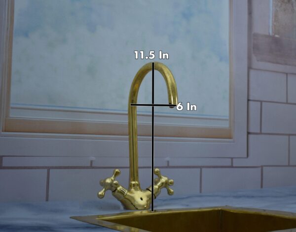 Gooseneck Bathroom Vanity Solid Brass Faucet, Unlacquered Brass with Simple Cross Handles - Image 4