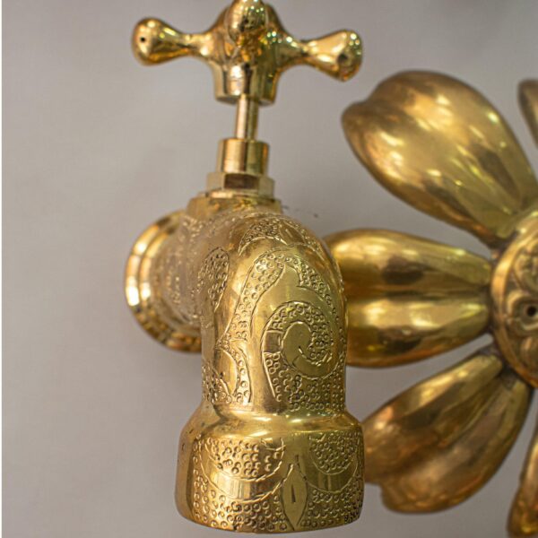 Unlacquered Brass Faucet Engraved, Moroccan Handcrafted Powder Room Tap - Image 5