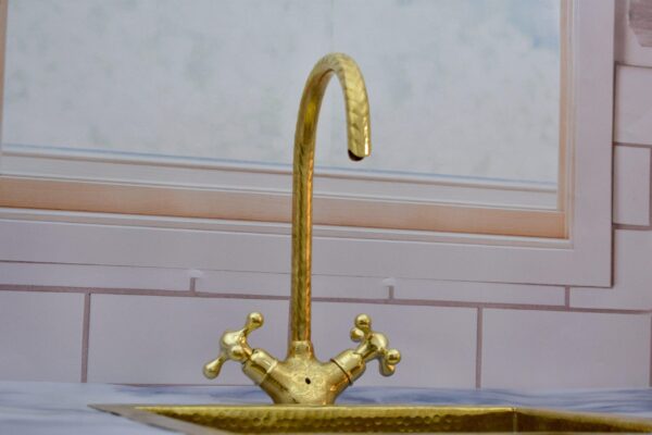 Bathroom Vanity Solid Brass Faucet, Unlacquered Brass with Simple Cross Handles