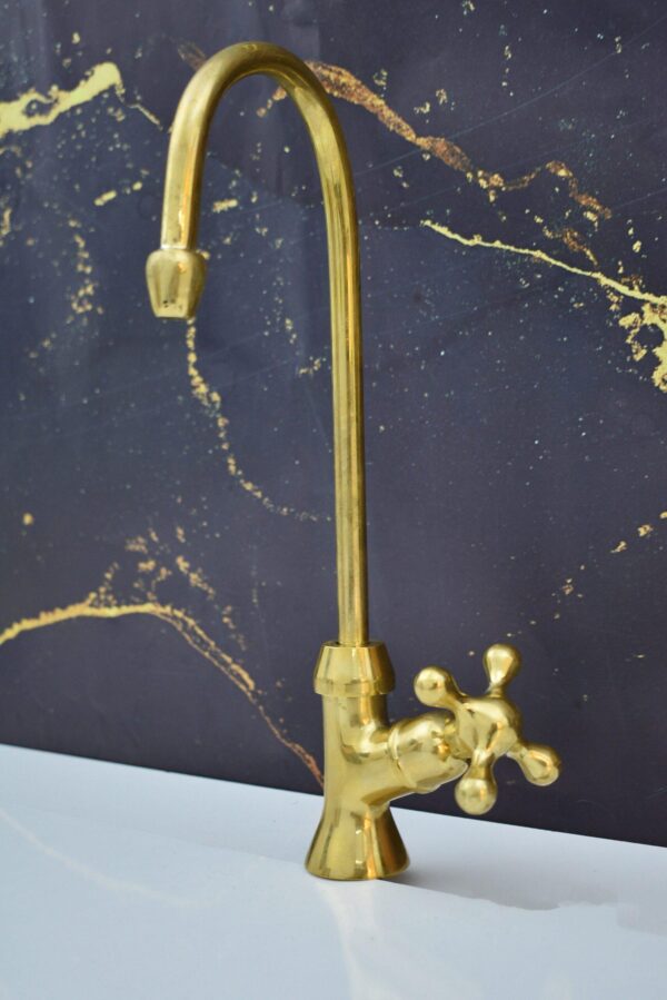 Unlacquered Brass Kitchen Faucet, Gooseneck Faucet Kitchen, - Image 6