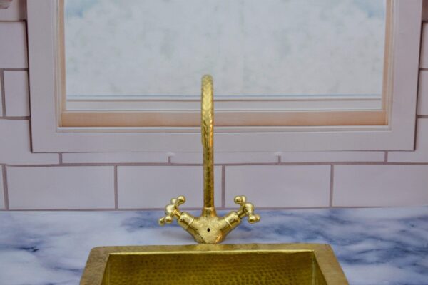 Bathroom Vanity Solid Brass Faucet, Unlacquered Brass with Simple Cross Handles - Image 8