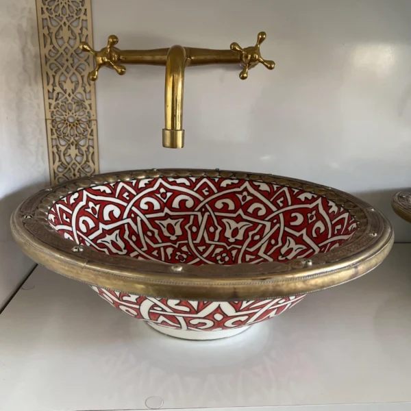 Handmade Moroccan Brass Vessel Sink – Vintage Style - Image 3