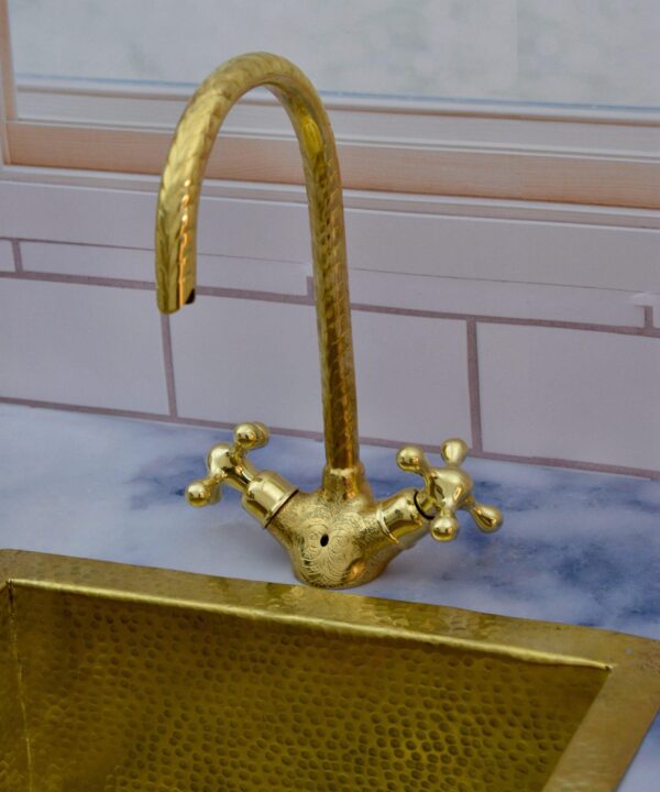 Bathroom Vanity Solid Brass Faucet, Unlacquered Brass with Simple Cross Handles - Image 7