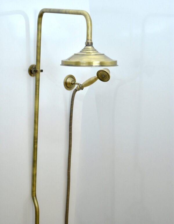 Unlacquered Bronze Rain Shower System with Handheld Shower Faucet - Image 6