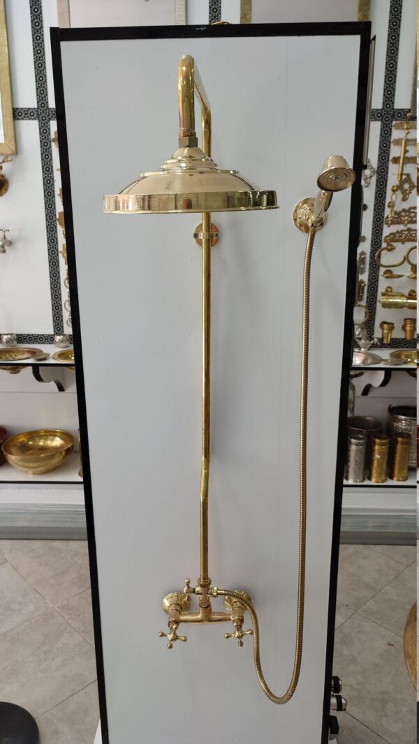 Unlacquered Brass Rain Shower System with Handheld Faucet – Shower Head and Handheld Combo - Image 4