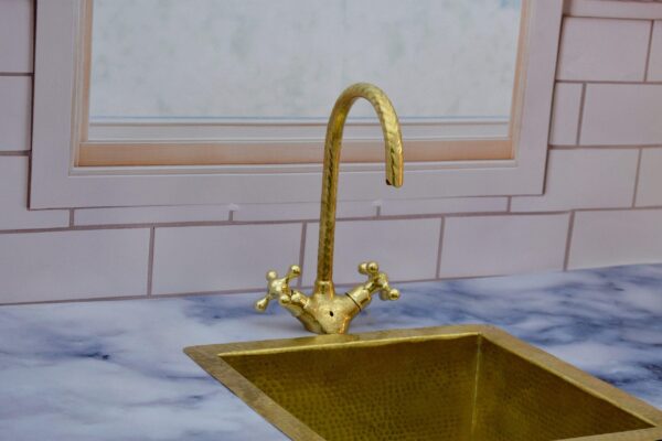 Bathroom Vanity Solid Brass Faucet, Unlacquered Brass with Simple Cross Handles - Image 6