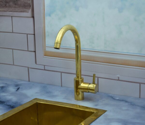 unlacquered brass single hole faucet.Handcrafted 360 Degree Swivel, Single Handle, One Hole Faucet, Without sprayer - Image 5