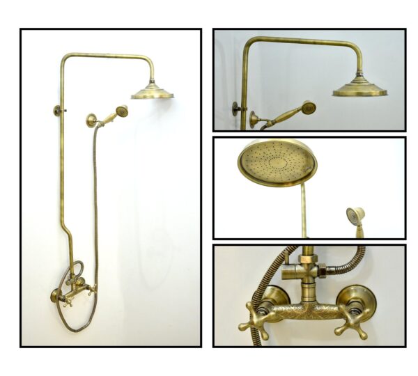 Unlacquered Bronze Rain Shower System with Handheld Shower Faucet