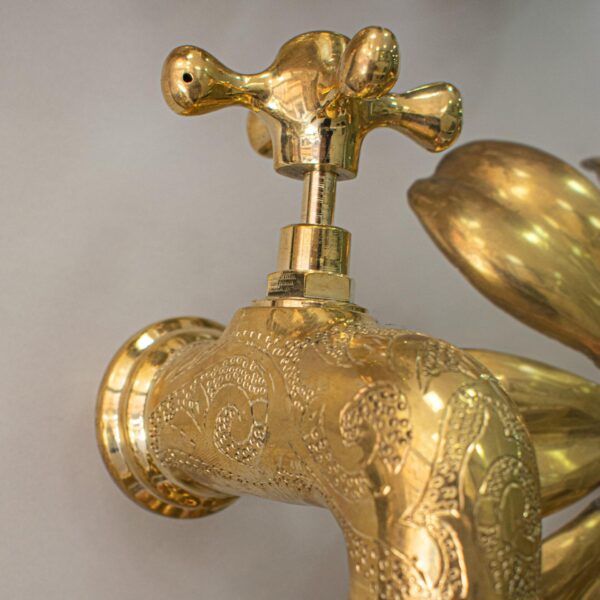 Unlacquered Brass Faucet Engraved, Moroccan Handcrafted Powder Room Tap - Image 3