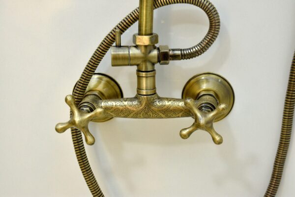 Unlacquered Bronze Rain Shower System with Handheld Shower Faucet - Image 4