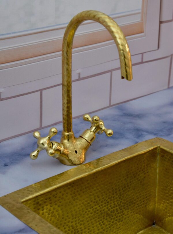 Bathroom Vanity Solid Brass Faucet, Unlacquered Brass with Simple Cross Handles - Image 4