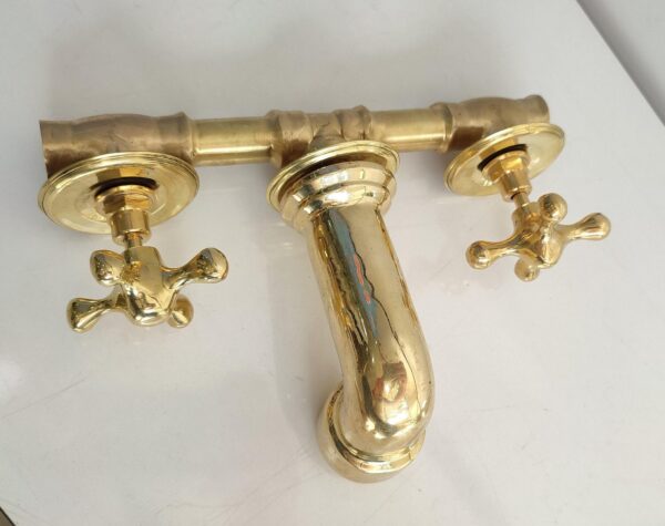 Unlacquered Brass Vintage Wall-mounted Bathroom Faucet with Gold Finish - Image 5