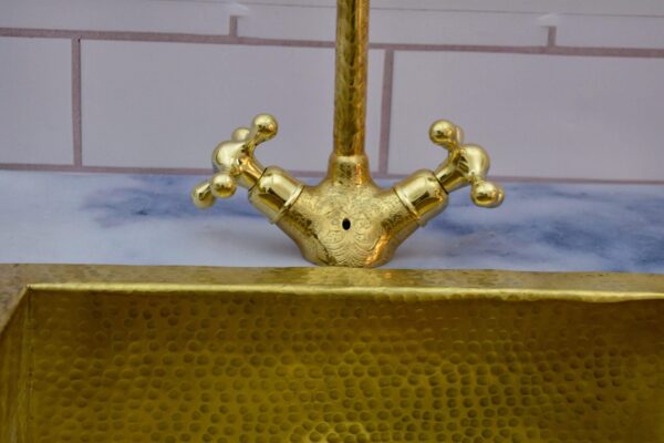 Bathroom Vanity Solid Brass Faucet, Unlacquered Brass with Simple Cross Handles - Image 5