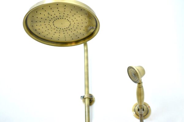 Unlacquered Bronze Rain Shower System with Handheld Shower Faucet - Image 5