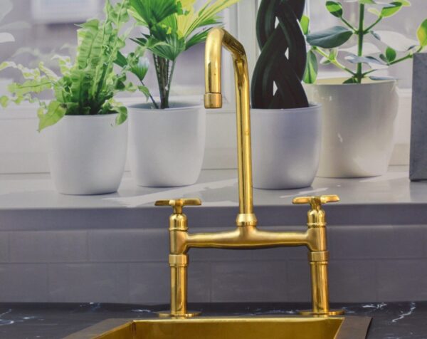 Unlacquered brass bridge faucet