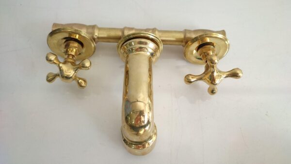 Unlacquered Brass Vintage Wall-mounted Bathroom Faucet with Gold Finish - Image 4