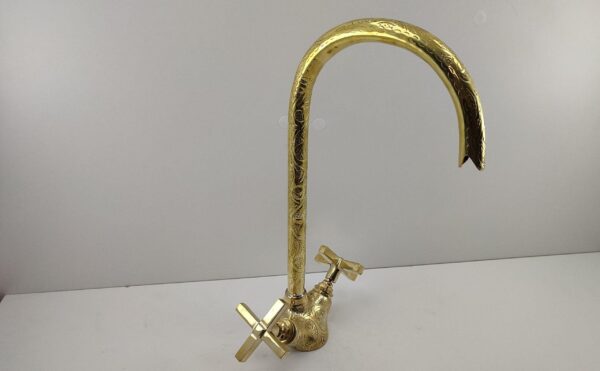 Handmade Moroccan Swan Neck Brass Copper Engraved Faucet - Image 3