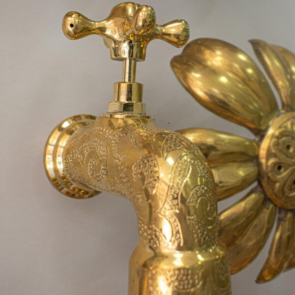 Unlacquered Brass Faucet Engraved, Moroccan Handcrafted Powder Room Tap - Image 2